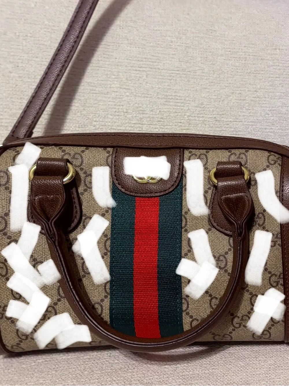 Brown Canvas Mini Bag with Signature Web Stripe